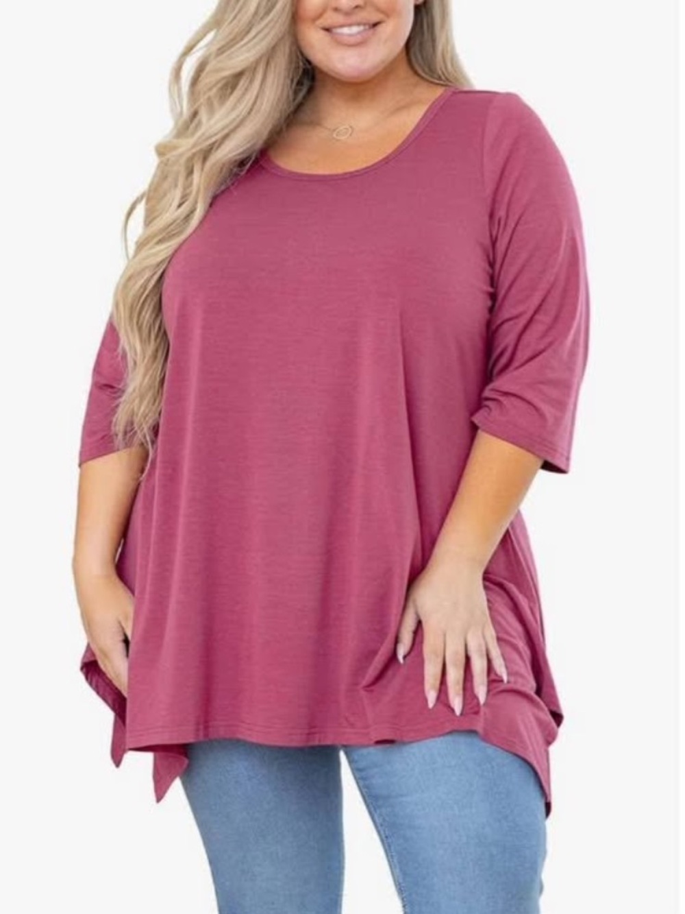 Plus-Size Relaxed Tunic Top in Dusty Rose